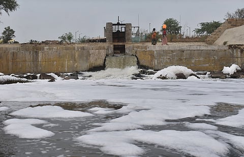 Polluted Noyyal river at Pattanam in Coimbatore.