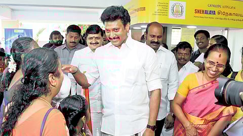 Minister Anbil Mahesh at the school’s inaugural event on Tuesday