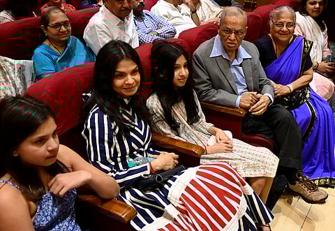 Akshata Murty with her parents N R Narayana Murthy and Sudha Murthy and daughters (Photo | Express)