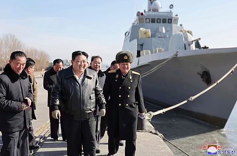 North Korean leader Kim Jong Un visits a shipyard in Nampho, North Korea.