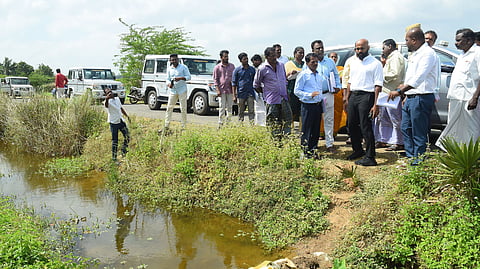 Nagapattinam Collector Johny Tom Varghese inspecting an irrigation channel near Kilvelur earlier in February