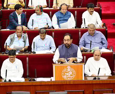 Odisha Finance Minister Bikram Keshari Arukha presenting the interim budget.