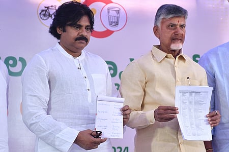 TDP supremo N Chandrababu Naidu and Janasena chief Pawan Kalyan.