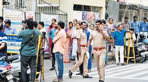 Police personnel and anxious parents outside DAV School at Gopalapuram in Chennai on Thursday.