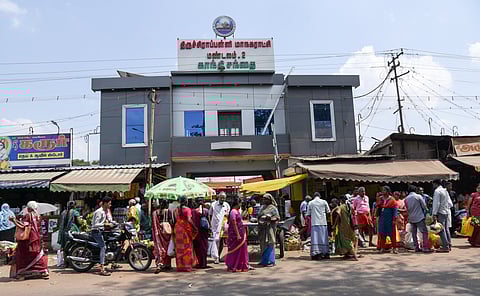 The entrance to Gandhi Market, which is Tiruchy city’s oldest market