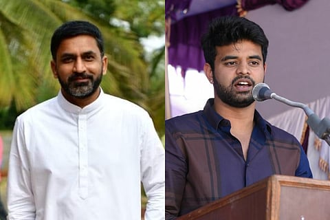 Hassan sitting JDS MP Prajwal Revanna and BJP state general secretary Preetham J Gowda