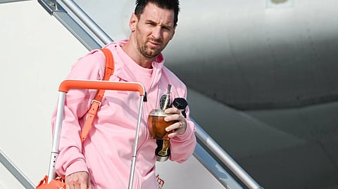 Lionel Messi arriving at Hong Kong International Airport on Friday, Feb 2, 2024.