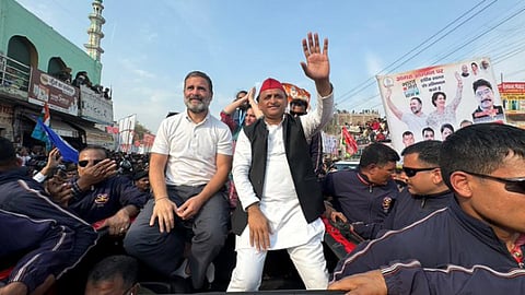 Samajwadi Party chief Akhilesh Yadav joined Congress leader Rahul Gandhi's 'Bharat Jodo Nyay Yatra' in Agra on Sunday.