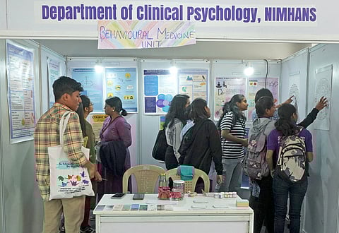 Students from various colleges attend the Mental Health Santhe 2.0 by NIMHANS at the NIMHANS convention centre in Bengaluru
