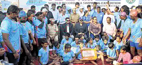 Fourteen autistic children trained at the academy created a record by taking part in a 165-km open-water sea swimming relay over a span of four days