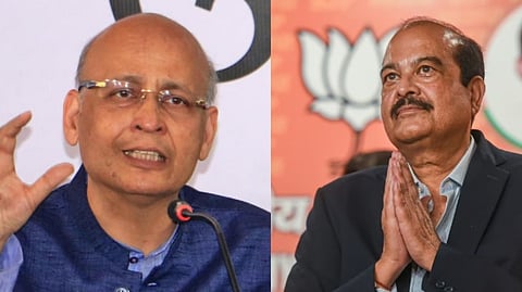 (L-R) Congress leader Abhishek Manu Singhvi; BJP's Harsh Mahajan