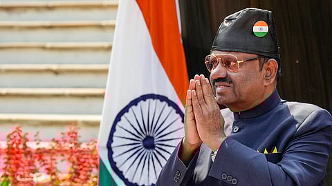West Bengal Governor C V Ananda Bose during an interaction with the media in connection with the arrest of TMC leader Sheikh Shahjahan, the prime accused in Sandeshkhali case, at Governor house, in Kolkata.