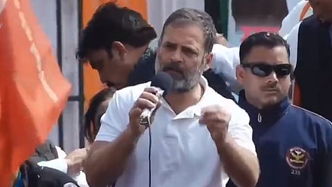Congress leader Rahul Gandhi addresses a gathering during the party's Bharat Jodo Nyay Yatra in Kanpur