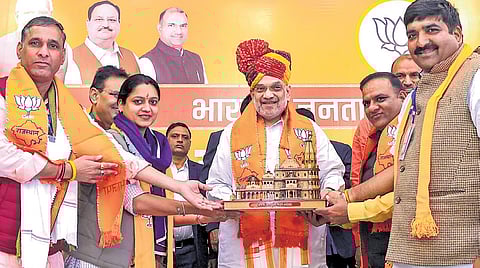 Amit Shah during a meeting of the BJP state election committee in Bikaner