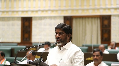 Telangana Deputy CM & Finance Minister Bhatti Vikramarka speaks during the budget session in the state legislative assembly in Hyderabad in 2025.