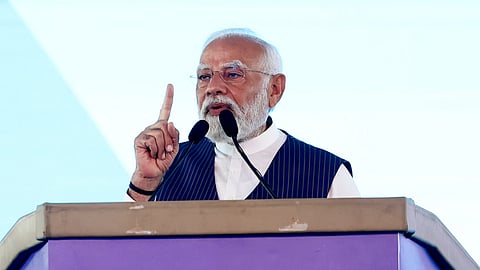 PM Narendra Modi speaks during the inauguration and foundation stone laying ceremony of various developmental projects, in Thoothukudi, Wednesday, Feb. 28, 2024.