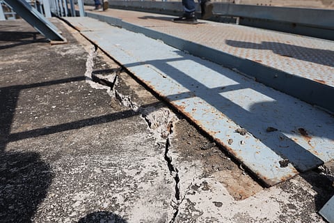 A sagged part of Medigadda barrage.