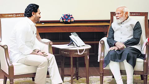 CM Jagan with PM Modi at the latter’s chamber in Parliament on Friday