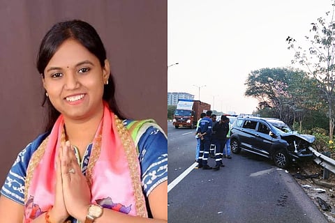 BRS MLA G Lasya Nanditha (L), the car which the MLA was travelling in.