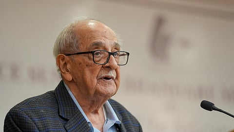Senior advocate to the Supreme Court Fali S. Nariman during the 28th Justice Sunanda Bhandare Memorial Lecture, in New Delhi. The eminent jurist passed away on Wednesday at the age of 95.