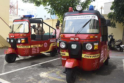 File picture of Battery-operated Auto-rickshaws launched by Coimbatore city Police for Patrolling in Coimbatore.