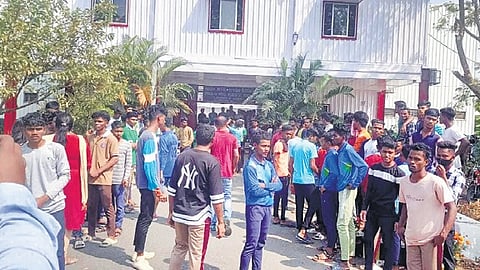 Agitating students gather on the school campus on Tuesday | Express