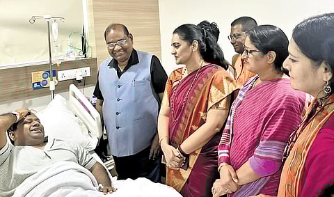 Minister Annapurna Devi with others visits BJP chief Sukanta Majumdar.