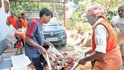 Houses being cleared at the site of the explosion at Puthiyakavu in Tripunithura.