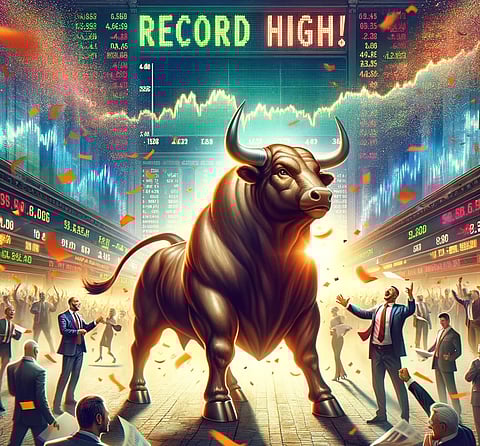 Nifty, Sensex set new records, but give up gains before end of trade