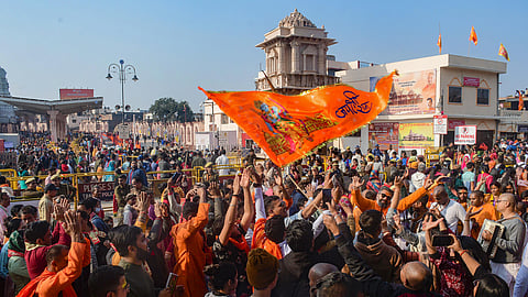 Devotees on their way to visit the Ram Mandir, in Ayodhya, Saturday, Feb. 10, 2024.