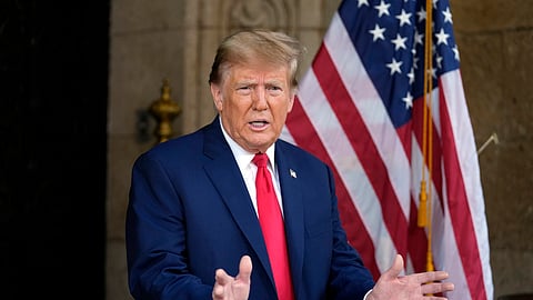 Republican presidential candidate former President Donald Trump speaks at his Mar-a-Lago estate Thursday, Feb. 8, 2024, in Palm Beach, Florida.