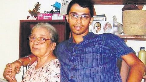 With grandmother, writer Mahasweta Devi