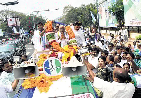 YSRC regional coordinator YV Subba Reddy gets a warm welcome on his first visit to Visakhapatnam on Saturday, after being elected as a Rajya Sabha member.