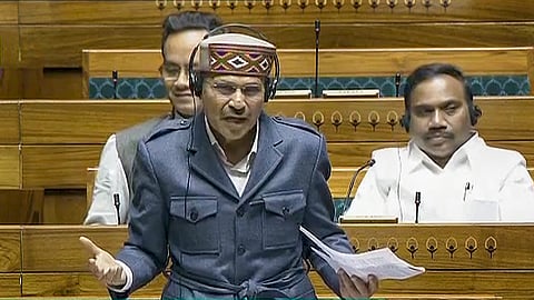 Congress leader Adhir Ranjan Chowdhury speaks in Lok Sabha during the Budget session of Parliament on February 5.