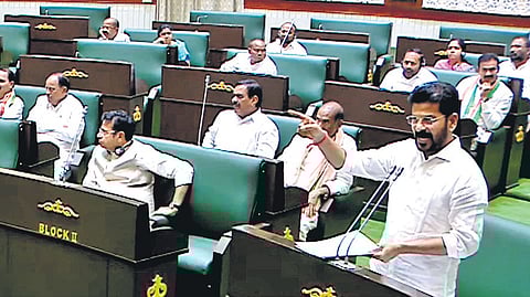 Chief Minister A Revanth Reddy speaks on the second day of the Budget session of the Assembly on Friday