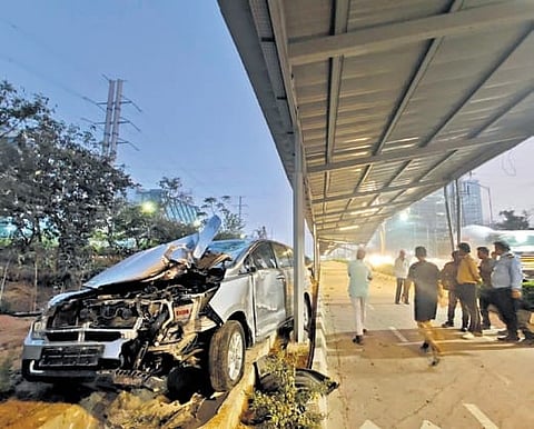 Hyderabad: Car crashes into solar roof cycle track on ORR, none hurt