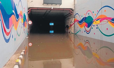The newly constructed Pragati Maidan tunnel flooded with rainwater