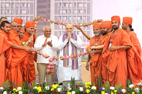 Amit Shah at the Swaminarayan Institute of Medical Sciences and Research in Kalol in Gandhinagar (Photo | Special arrangement)