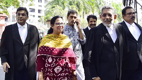 MLA K K Rema, wife of T P Chandrasekharan, coming out of the Kerala High Court.