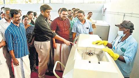 District Collector N S K Umesh inaugurated the organic waste composter plant at Manappattiparambu in Kaloor on Friday.