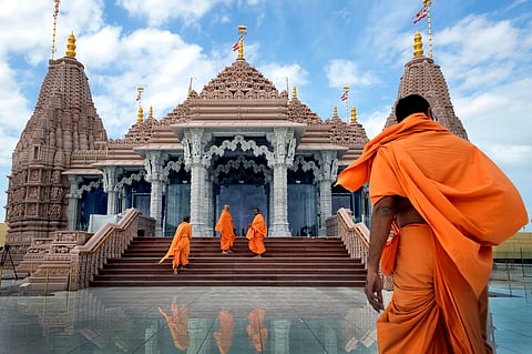 First stone-built Hindu temple in Abu Mureikha, 40 km northeast of Abu Dhabi, United Arab Emirates.