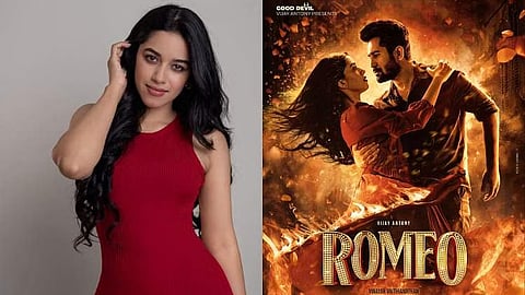 Actor Mirnalini Ravi (L), Poster of Romeo.