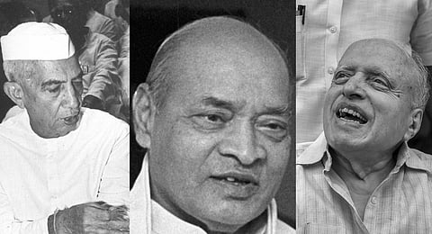 From Left to Right Former PMs Chaudhary Charan Singh , P. V. Narasimha Rao and Agriculturalist M. S. Swaminathan.
