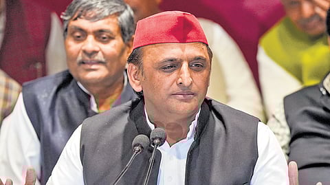 Samajwadi Party president Akhilesh Yadav at SP office in Lucknow.