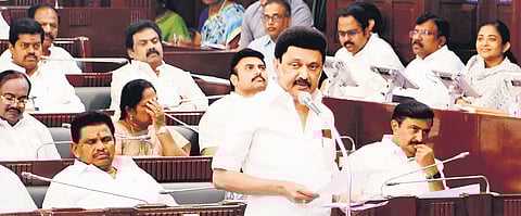 CM MK Stalin addressing the TN Assembly on Wednesday