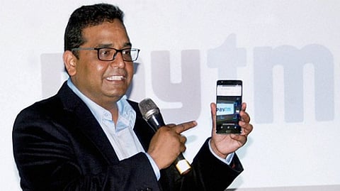 Paytm Founder and CEO Vijay Shekhar Sharma addressing a press conference in Bangalore.