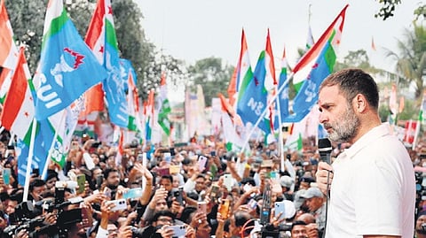 Wayanad MP and Congress leader Rahul Gandhi interacting with the public at Birmitrapur in Sundargarh district on Tuesday.