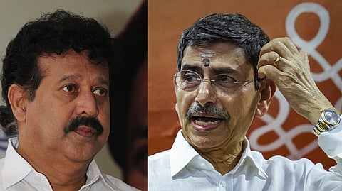 (L-R) Tamil Nadu Governor RN Ravi, Tamil Nadu ex-minister Ponmudy