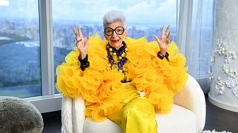 Iris Apfel sits for a portrait during her 100th birthday party at Central Park Tower in September 2021 in New York.