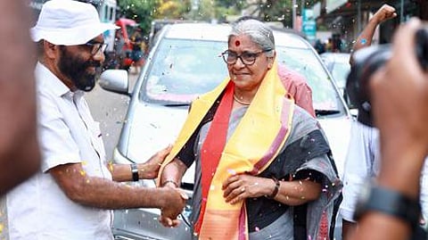 Annie Raja during her campaign in Thiruvambady Assembly constituency.